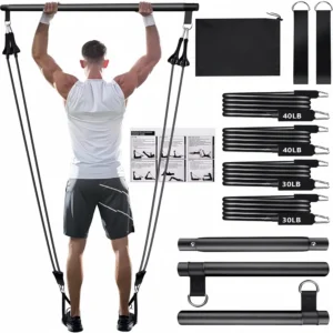 Portable Yoga Pilates Bar with Resistance Band Home Gym