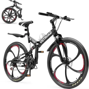26 inch Folding Mountain Bike, Carbon Steel Frame and 21 Speed, Double Disc Brake and Dual Suspension.